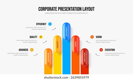 Investor Planning Frame Layout Vector Illustration. Consulting Innovation Five Step Infographic Presentation Design. Corporate Performance 5 Element Diagram Slideshow Template.