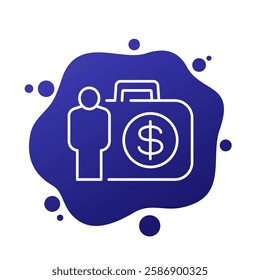 investor and portfolio icon, money and finance, line vector