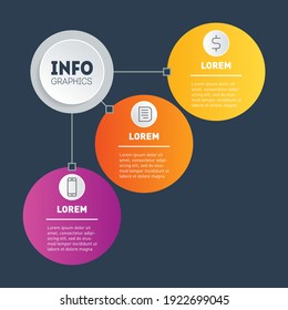 Investor presentation with 3 steps, for slideshow or business presentation with 3 parts. Example of infographics - how to make your business structured. Infographic of technology or education process.