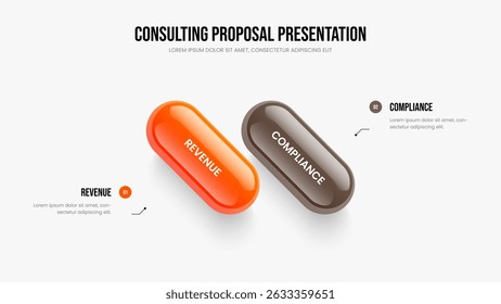 Investor Profile Two Option Infographic Presentation Design. Visual Launch 2 Step Diagram Slideshow Template. Corporate Portfolio Slide Layout Vector Illustration.