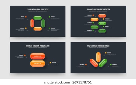 Investor Proposal 4 5 2 3 Option Diagram Slideshow Design Set. Company Campaign Four Five Two Three Element Infographic Slide Template Vector Illustration Collection.