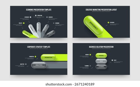 Investor Proposal 5 1 2 3 Step Diagram Slideshow Layout Set. Modern Portfolio Five One Two Three Option Infographic Slide Design Vector Illustration Collection.