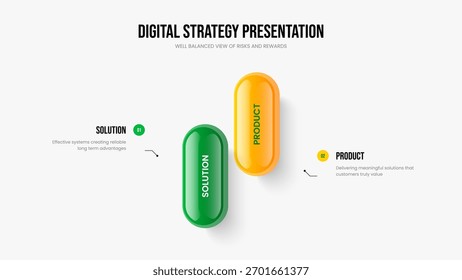 Modelo de Quadro de Diagrama de Dois Elementos da Proposta do Investidor. Ilustração Do Vetor De Layout Da Apresentação De Desenvolvimento Do Projeto. Projeto de apresentação de slides infográfico de 2 passos do portfólio da empresa.