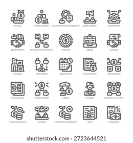Investor Relation Icon pack para o seu site, celular, apresentação e design de logotipo. Design da estrutura de tópicos do Ícone de Relação com Investidores. Ilustração de gráficos vetoriais e traçado editável.