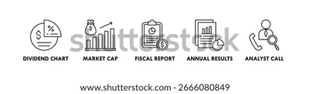 Investor Relations banner web icon vector illustration concept with icon of dividend chart, market cap, fiscal report, annual reports, and analyst call