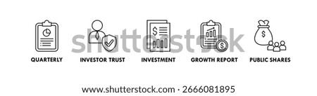 Investor Relations banner web icon vector illustration concept with icon of quarterly, investor trust, investment, growth report, and public shares
