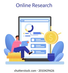 Investor Relations Online Service Or Platform. Investings Involvement And Invested Capital Profitability. Online Research. Vector Flat Illustration