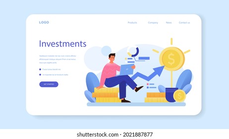 Investor relations web banner or landing page. Investings involvement, project investment strategy. Idea of financial support, invested capital profitability. Vector flat illustration