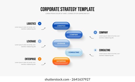 Investor Report Frame Layout Vector Illustration. Corporate Insight 5 Option Infographic Presentation Design. Consulting Analysis Five Step Diagram Slide Template.