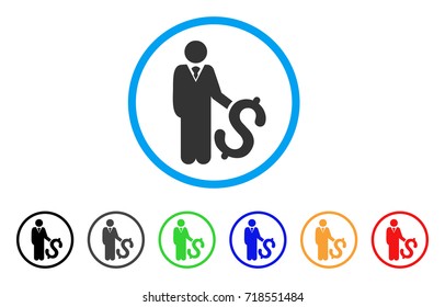 Investor rounded icon. Style is a flat investor grey symbol inside light blue circle with black, gray, green, blue, red, orange color versions. Vector designed for web and software interfaces.