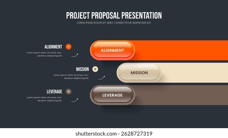 Investor Showcase 3 Option Diagram Frame Layout. Creative Insight Three Element Infographic Slideshow Design. Market Performance Slide Template Vector Illustration.