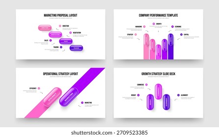 Investor Showcase Four Five Two Three Option Infographic Presentation Design Vector Illustration Collection. Market Launch 4 5 2 3 Element Diagram Slideshow Layout Bundle.