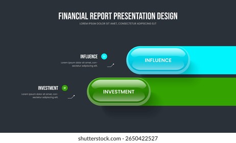 Investor Showcase Two Element Diagram Slideshow Design. Creative Forecast 2 Step Infographic Presentation Layout. Marketing Analysis Slide Template Vector Illustration.