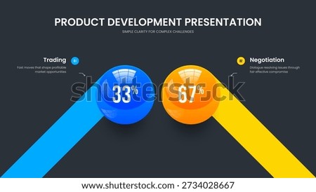 Investor Showcase Two Step Diagram Slideshow Design. Market Introduction 2 Option Graph Slide Template. Enterprise Briefing Frame Layout Vector Illustration.
