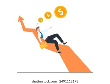 Investor sleep on growing graph, earn money while sleeping, passive income, success investment, cryptocurrency trading, dream about being rich concept.