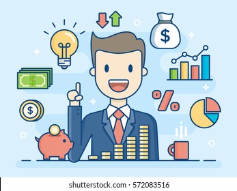 Investor. Smart Investment. Flat Line Illustration. Business Concept Illustration.