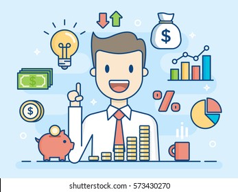 Investor. Smart Investment. Flat Line Illustration. Business Concept Illustration.