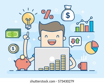 Investor. Smart Investment. Flat Line Illustration. Business Concept Illustration.