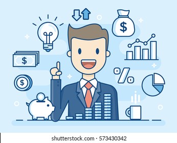 Investor. Smart Investment. Flat Line Illustration. Business Concept Illustration.