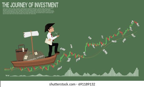 Der Investor reist auf der Stock-Chart-Welle. Er sucht die Möglichkeit der Investition
