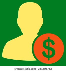 Investor vector icon. Style is flat bicolor orange and yellow symbol, rounded angles, green background.