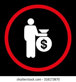 Investor vector icon. This rounded flat symbol is drawn with red and white colors on a black background.