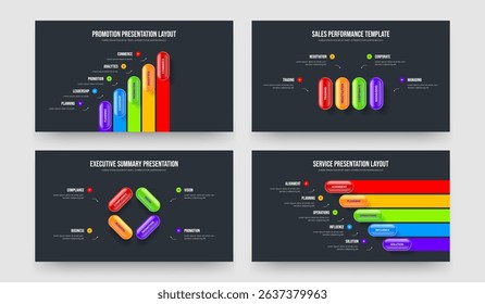 Investor Visualization 5 4 4 5 Step Infographic Presentation Design Set. Enterprise Showcase Five Four Four Five Element Diagram Frame Template Vector Illustration Bundle.