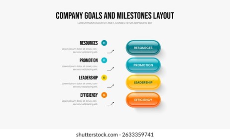 Investor Visualization Slide Template Vector Illustration. Project Review Four Element Diagram Slideshow Layout. Digital Portfolio 4 Step Infographic Presentation Design.