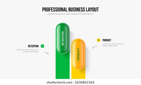 Investor Visualization Two Element Infographic Frame Design. Product Plan Slideshow Template Vector Illustration. Creative Solution 2 Step Diagram Presentation Layout.