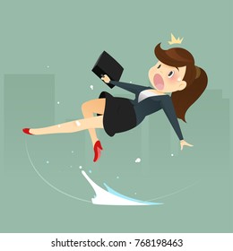 Investor woman slipped on a water puddle , Illustration-Vector cartoon