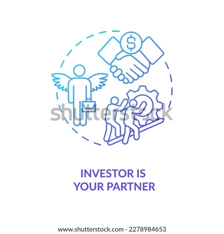 Investor is your partner blue gradient concept icon. Business assistance. Qualified support. Mentoring abstract idea thin line illustration. Isolated outline drawing. Myriad Pro-Bold font used
