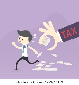 Investors businessman run away from hand and paperwork, collecting income tax and annual investment. Pictures for tax preparation Business operation