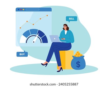 Investors buy shares when prices are low and sell them when prices are high, investment vector illustration.