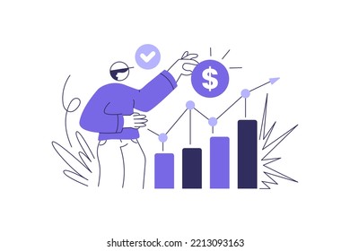 Investors with digital stock market graph, candlestick chart set. People traders investing money, finance in assets. Investment concept. Flat vector illustration isolated on white background