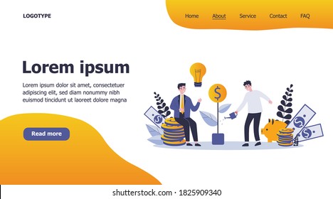 Investors getting money profit. Businesspeople investing capital, growing cash plant, getting dividends. Can be used for finance, revenue, investment, business, financial management concept