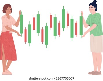 Investors holding candlestick charts flat concept vector spot illustration. Editable 2D cartoon characters on white for web design. Price movement creative idea for website, mobile, magazine