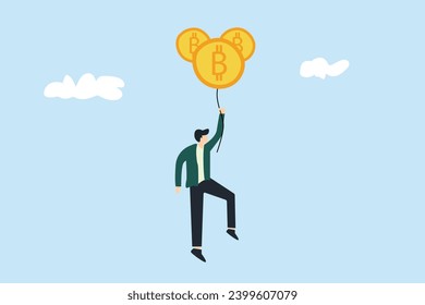 investors or traders fly using crypto bitcoin air balloons. financial concept economic business investment concept, business people.