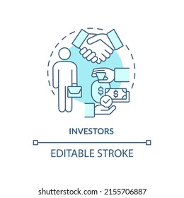 Icono del concepto turquesa de los inversores. Categoría de miembros cooperativos ilustraciones abstractas de ideas en línea delgada. Inversión en dinero. Dibujo de contorno aislado. Trazo editable. Fuentes Arial, Myriad Pro-Bold utilizadas