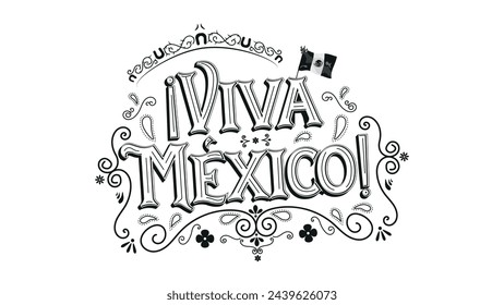 Inviatation Card for Celebrating Mexican National Holidays. Template for Mexico's Independence Celebration, with Decorations. Viva Mexico.