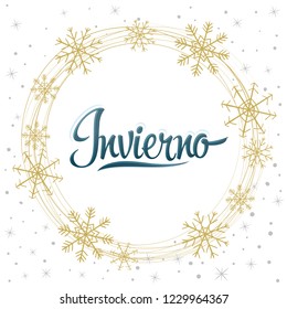 Invierno, Winter spanish text, vector snowflake lettering design 