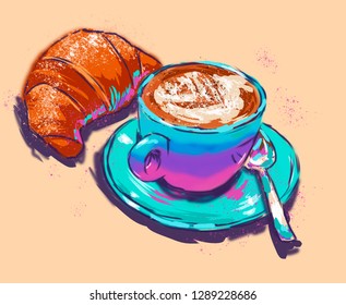 Invigorating and aromatic coffee, always gives a good mood. The work was done in raster graphics. Bright and saturated colors.