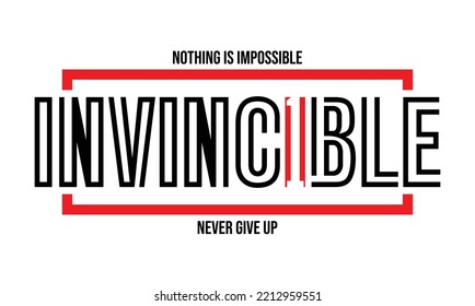 Invincible Quotes lettering motivated typography design in vector illustration.Abstract design with the grunge and denim style.