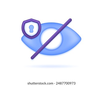 Invisibility concept. not visible. disable vision or turn off visibility. privacy protection. illustration of an eye with a slash and a shield. symbol or icon. minimalist 3d style design. graphic 