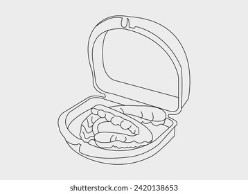 Invisible Aligner with Case Black Lines Silhouette Vector