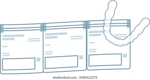 Invisible braces with packages, orthodontics, oral care treatment, teeth - flat illustration