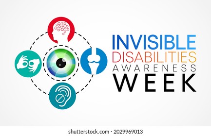 Invisible Disabilities awareness week is observed every year in October, also known as Hidden or Non-visible Disabilities that are not immediately apparent. Vector illustration