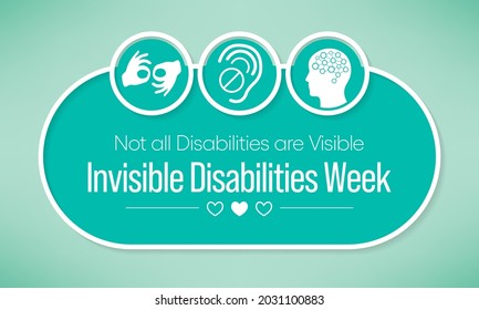 Invisible Disabilities awareness week is observed every year in October, also known as Hidden or Non-visible Disabilities that are not immediately apparent. Vector illustration