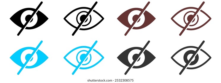 invisible eye hide icon, incognito icon no eye view hidden icon set. vision icon, unsee icons - eyesight symbol - sight look sign.