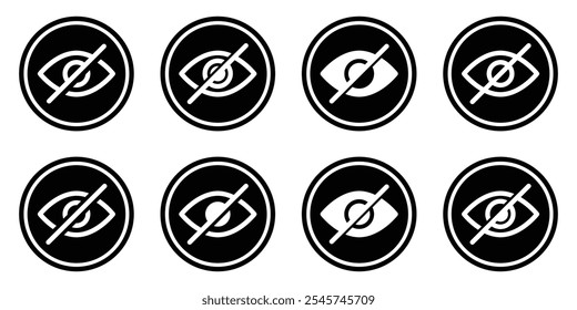 Invisible eye hide icon, incognito icon no eye view hidden icon set. vision icon, unsee icons - eyesight symbol - sight look sign. Vector illustration.