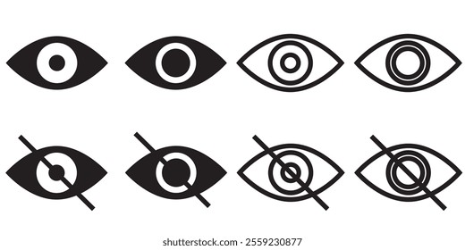 invisible eye hide icon, incognito icon no eye view hidden icon set. vision icon, unsee icons - eyesight symbol - sight look sign.